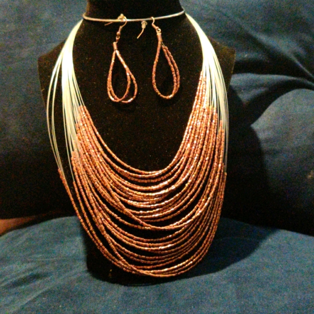 Copper necklace and earring set